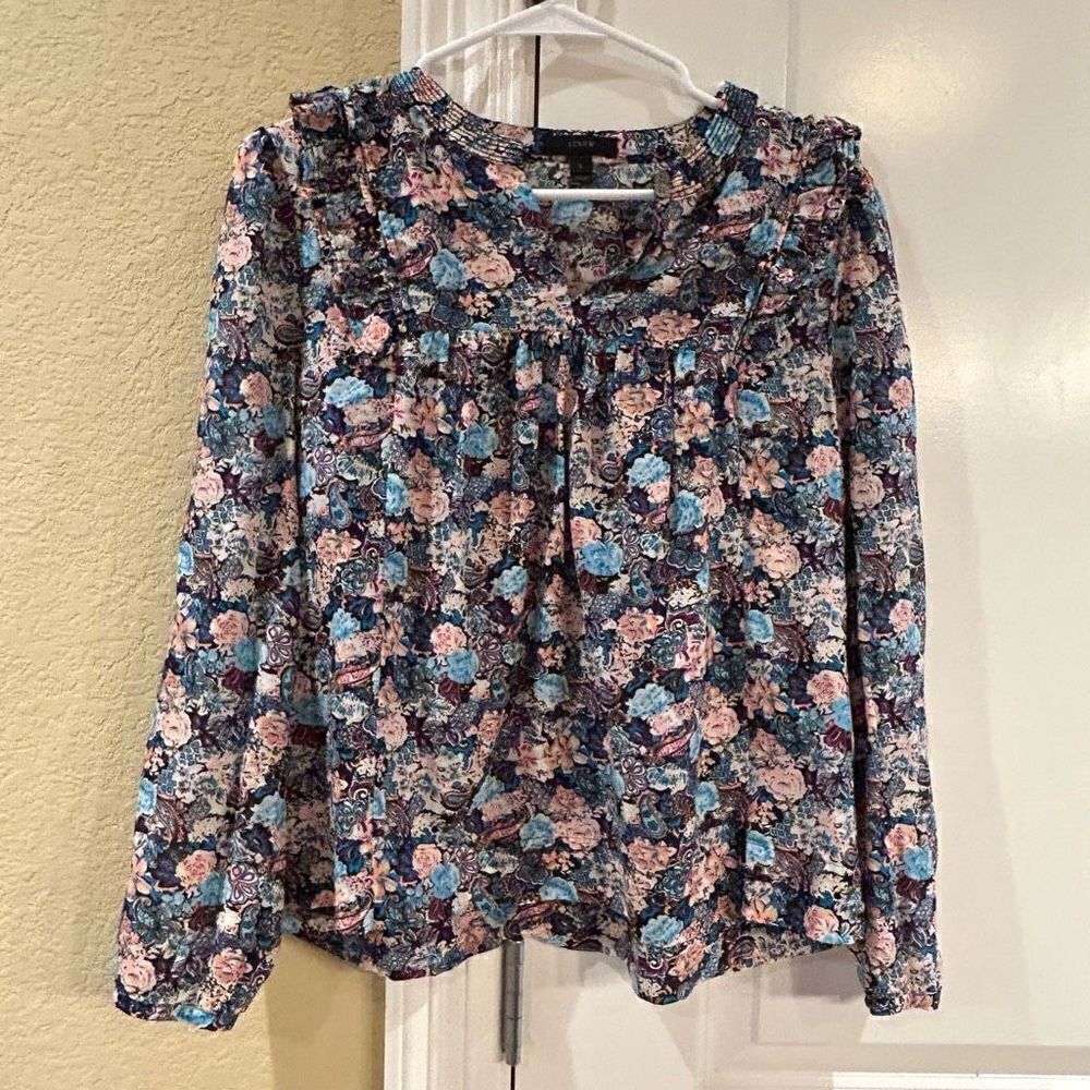 J Crew‎ Esperanza Ruffle Front Paisley Floral woman’s top size small